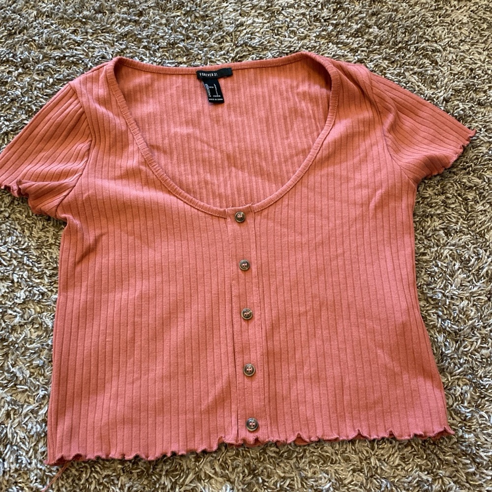 Forever 21 Burnt Orange Ribbed Button Down Shirt